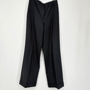Ann Taylor Sz 6 Pinstripe Wide Leg HighRise Pants Wool Blend‎ Lined Black White